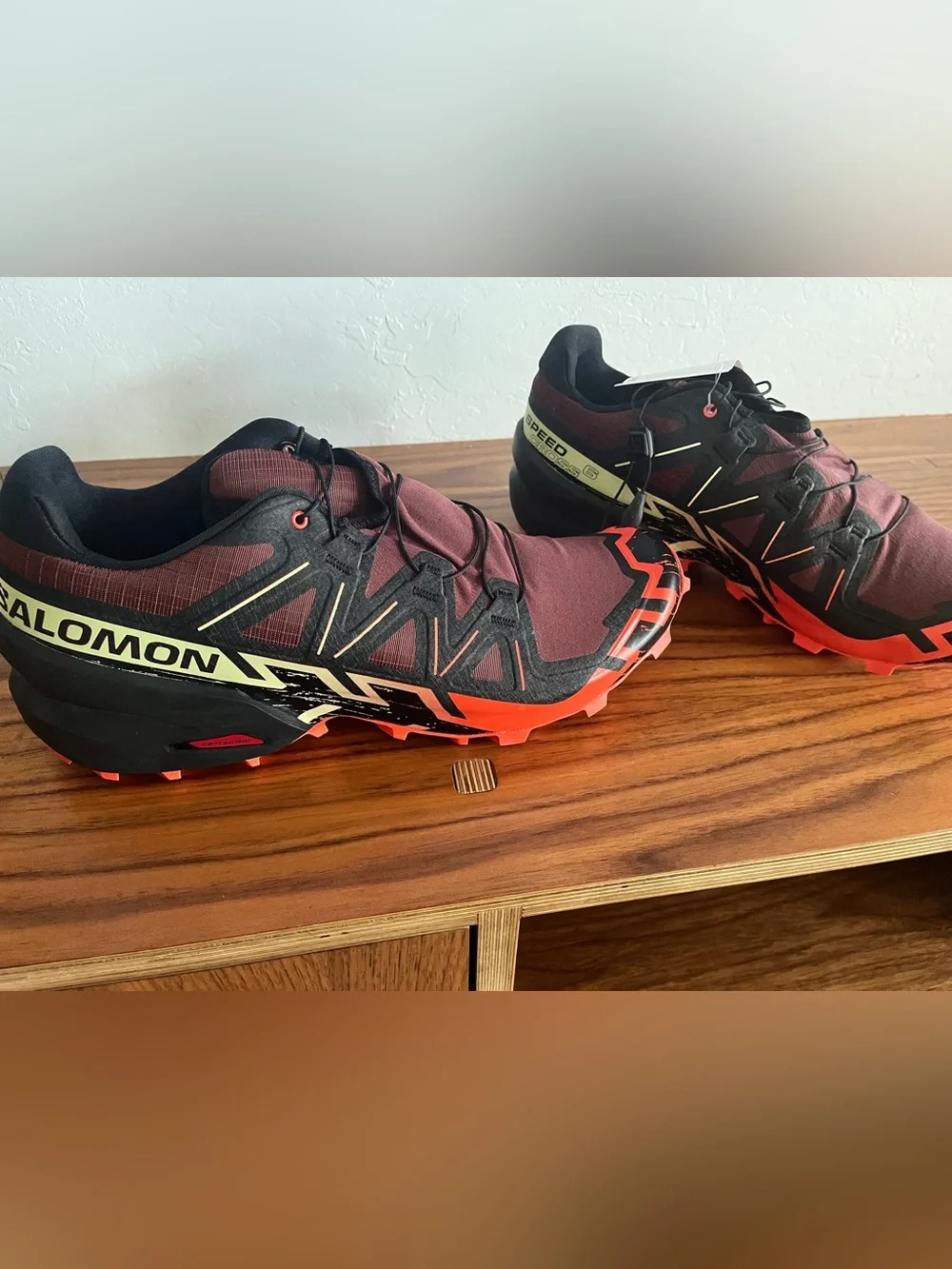 Salomon Men's Trail Shoe - Burgundy, Black & Orange Accents